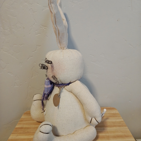 Honey And Me Handmade Cream Bunny Plush with Purple Plaid Bow "Rusty" - Picture 3 of 6